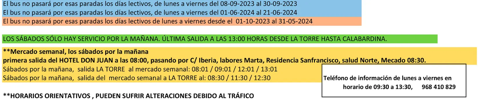 horario autobus aguilas calabardina