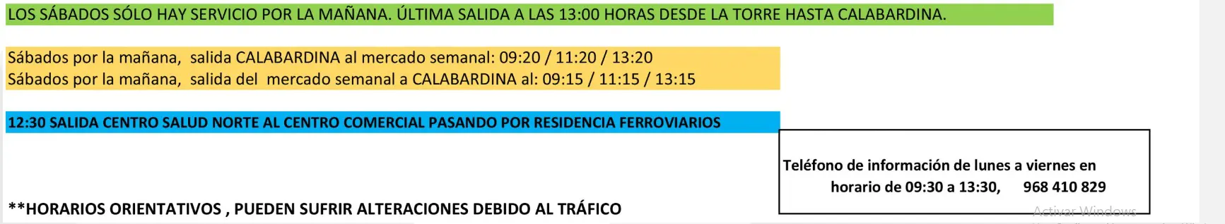 horario autobus calabardina Águilas